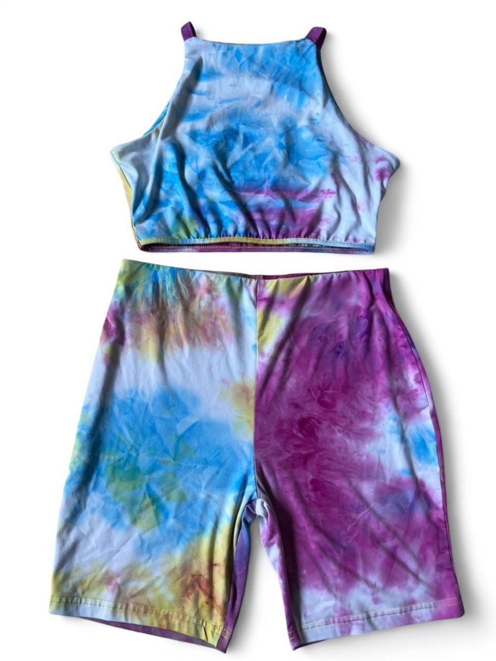 Tie Dye 2-Piece Crop Top & High-Waisted Biker Shorts Set | Medium